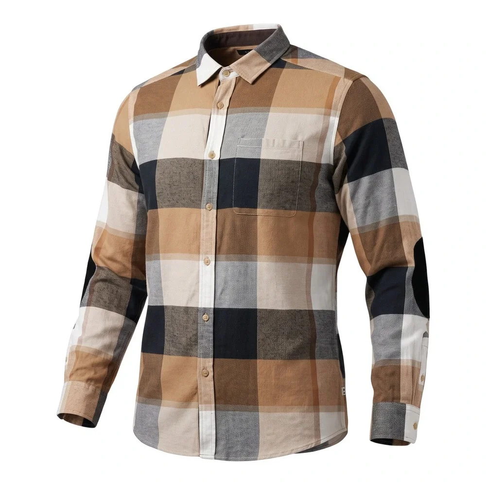 Sean John Mens 3XL Plaid Button Down Shirt Tan Black Elbow Patches Cotton